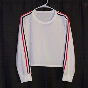 White long sleeve w/ black and red strip detail